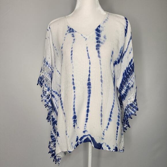 Chico's Blue Tie Dye Lace Trim Poncho Size Small Medium - Picture 1 of 5